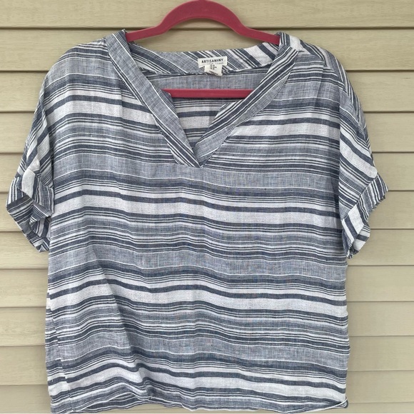 Artisan NY Striped Linen Top Size M - Picture 4 of 6